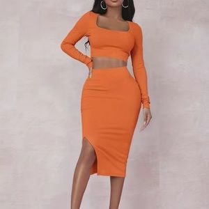 Solid Crop Tee & Split Thigh Skirt Set
